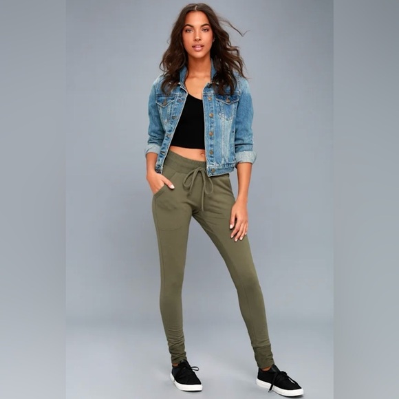 Free People Movement Sunny Skinny Sweatpants in Everest Olive Green Size Large - Picture 1 of 16
